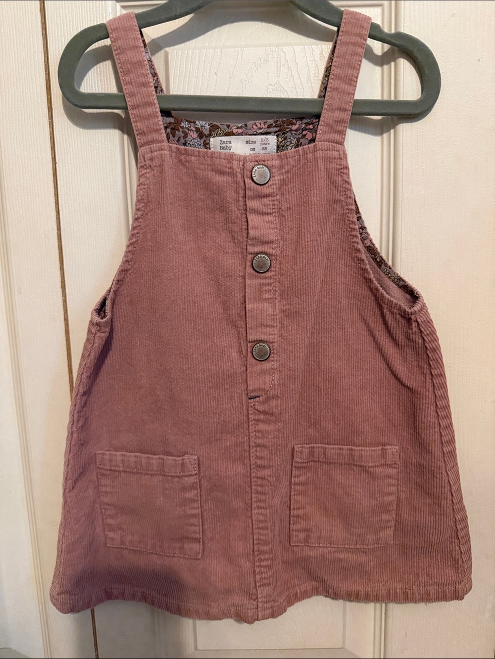 Zara Mauve Pink Corduroy Pinafore Overall Dress